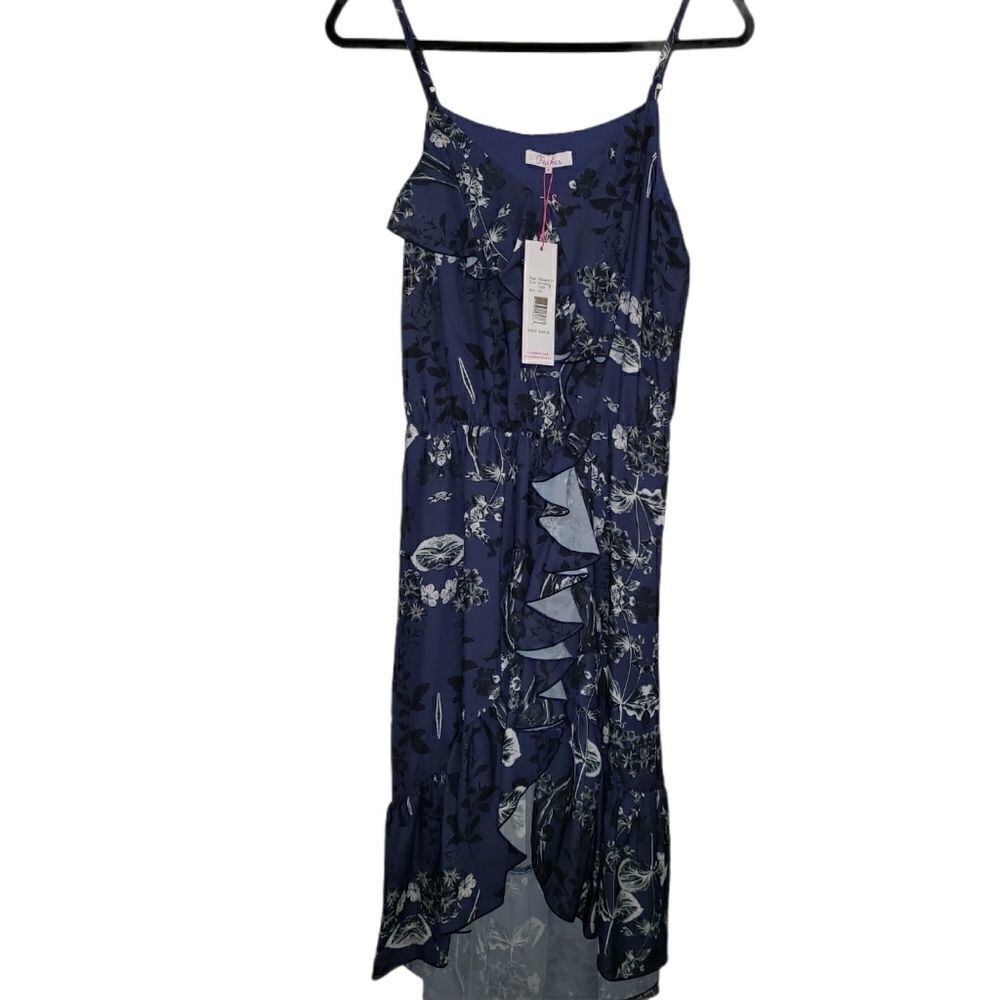 Parker Floral Ruffled Hi Low Midi V-Neck Dress